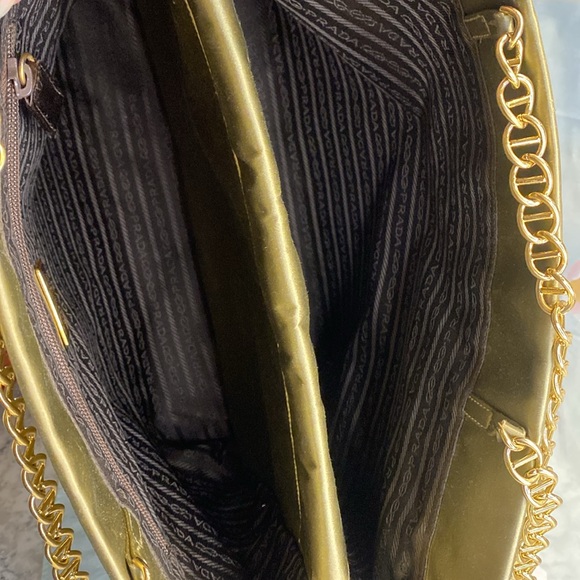 Prada Vintage Raso Catena Shoulder Bag Tote Green Satin with Gold Chain - Picture 5 of 11